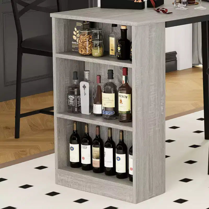 Dining Table Set for 2, Kitchen Bar Table and Chairs, High Top Kitchen Bar Table with 3 Tier Storage Shelves & 2 Stool, for Restaurants Bistros