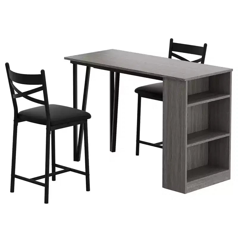 Dining Table Set for 2, Kitchen Bar Table and Chairs, High Top Kitchen Bar Table with 3 Tier Storage Shelves & 2 Stool, for Restaurants Bistros