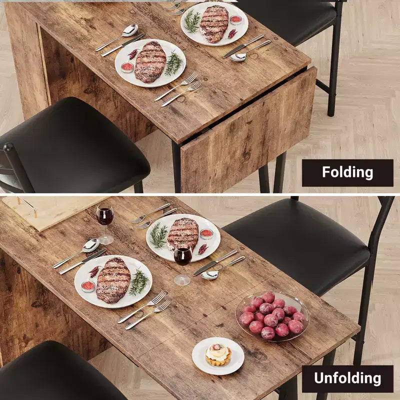 Dining Table Set for 2, Kitchen Bar Table and Chairs, High Top Kitchen Bar Table with 3 Tier Storage Shelves & 2 Stool, for Restaurants Bistros