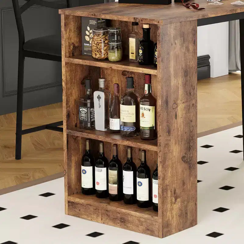 Dining Table Set for 2, Kitchen Bar Table and Chairs, High Top Kitchen Bar Table with 3 Tier Storage Shelves & 2 Stool, for Restaurants Bistros
