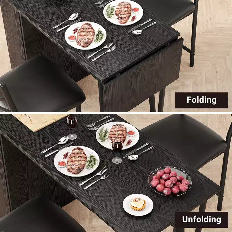 Dining Table Set for 2, Kitchen Bar Table and Chairs, High Top Kitchen Bar Table with 3 Tier Storage Shelves & 2 Stool, for Restaurants Bistros