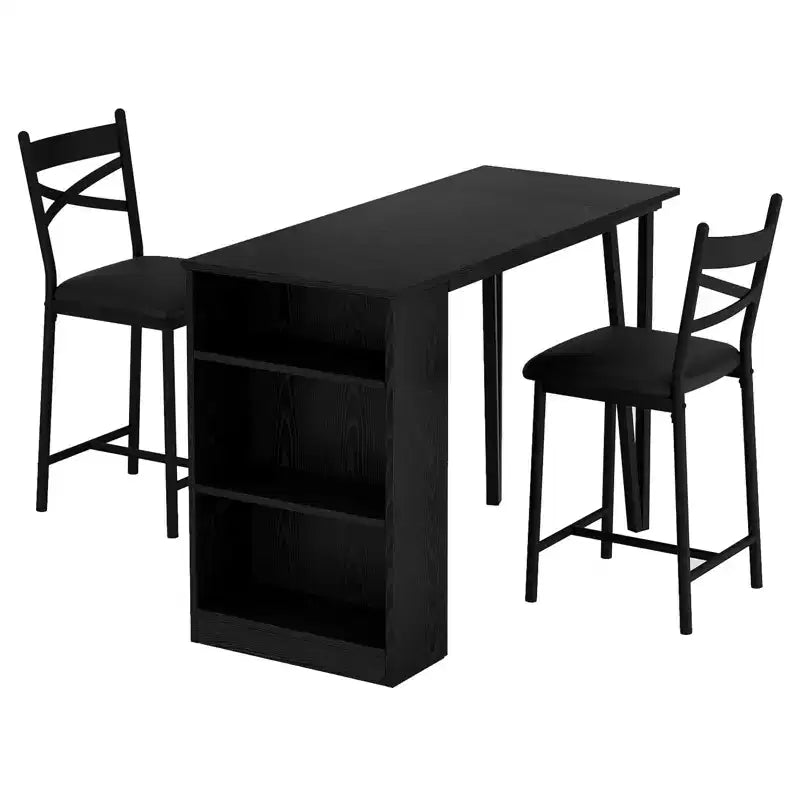 Dining Table Set for 2, Kitchen Bar Table and Chairs, High Top Kitchen Bar Table with 3 Tier Storage Shelves & 2 Stool, for Restaurants Bistros
