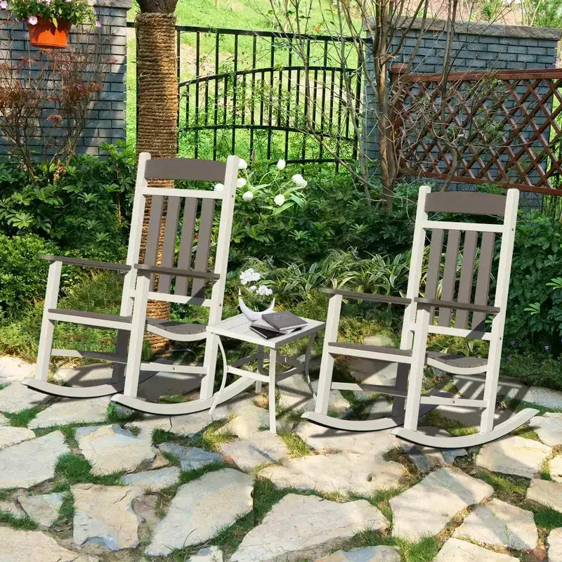 Clihome Outdoor Rocking Chairs Set of 3(2 Chairs & 1 Table)