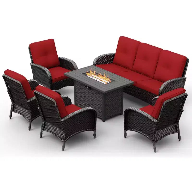 UPTIOT Outdoor Fire Pit Lounge Set with 4 Chairs, Sofa & Weatherproof Design for Ultimate Patio Entertaining