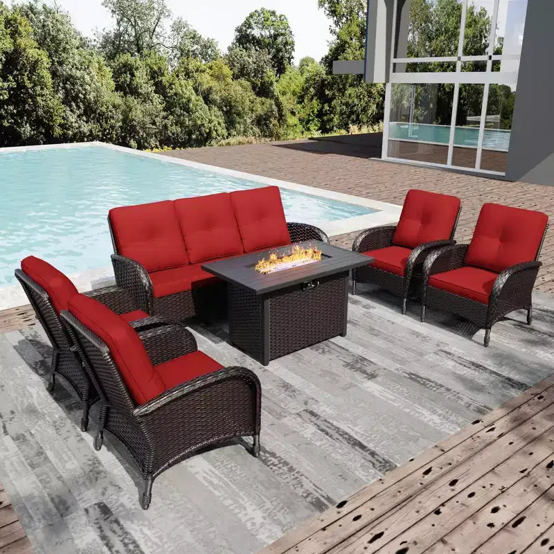 UPTIOT Outdoor Fire Pit Lounge Set with 4 Chairs, Sofa & Weatherproof Design for Ultimate Patio Entertaining