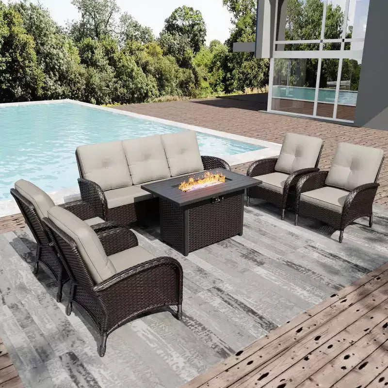 UPTIOT Outdoor Fire Pit Lounge Set with 4 Chairs, Sofa & Weatherproof Design for Ultimate Patio Entertaining