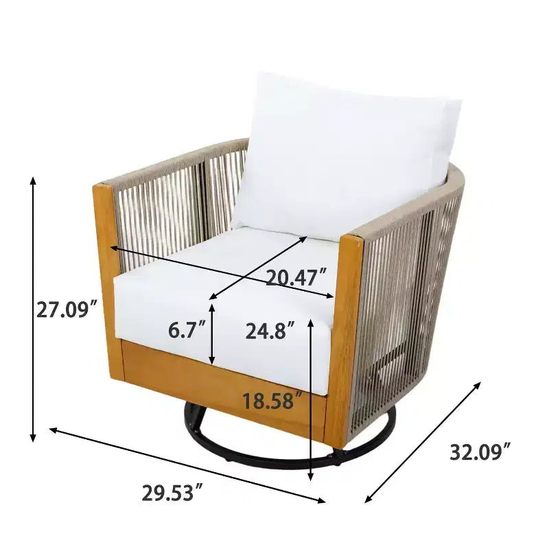Christopher Knight Home Wei Modern 2 Piece Acacia Patio Swivel Chair and Side Table Set with Handwoven Rope Design