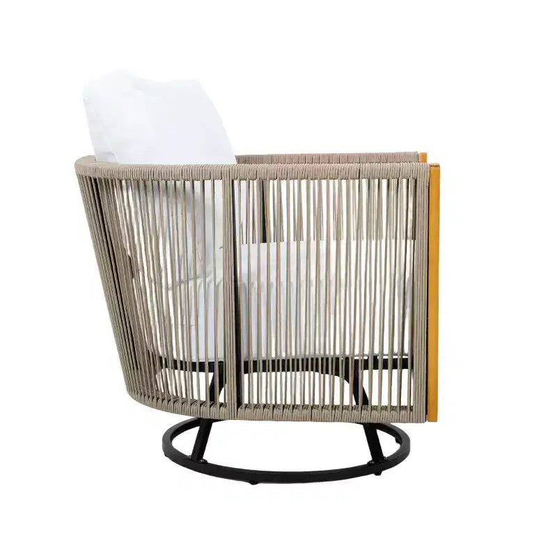 Christopher Knight Home Wei Modern 2 Piece Acacia Patio Swivel Chair and Side Table Set with Handwoven Rope Design