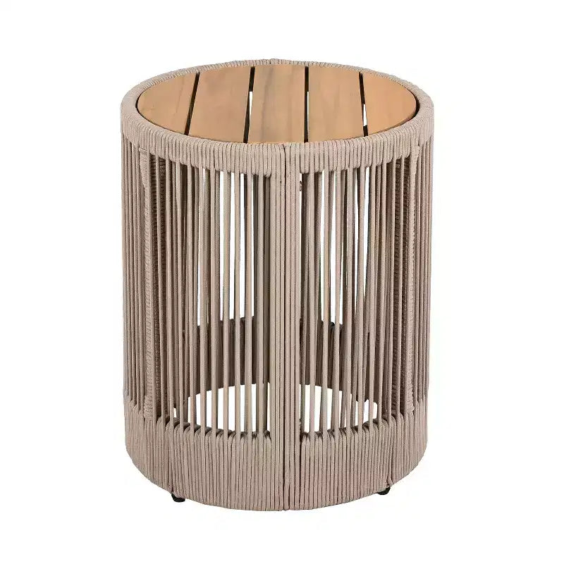 ModernLuxe 2/3-Piece Outdoor Swivel Conversation Set, Rope Wicker Swivel Chairs & Acacia Wood Side Table, Small Space Patio Furniture Set