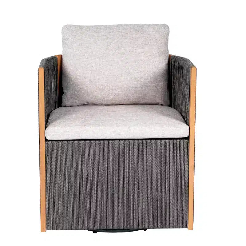 ModernLuxe 2/3-Piece Outdoor Swivel Conversation Set, Rope Wicker Swivel Chairs & Acacia Wood Side Table, Small Space Patio Furniture Set
