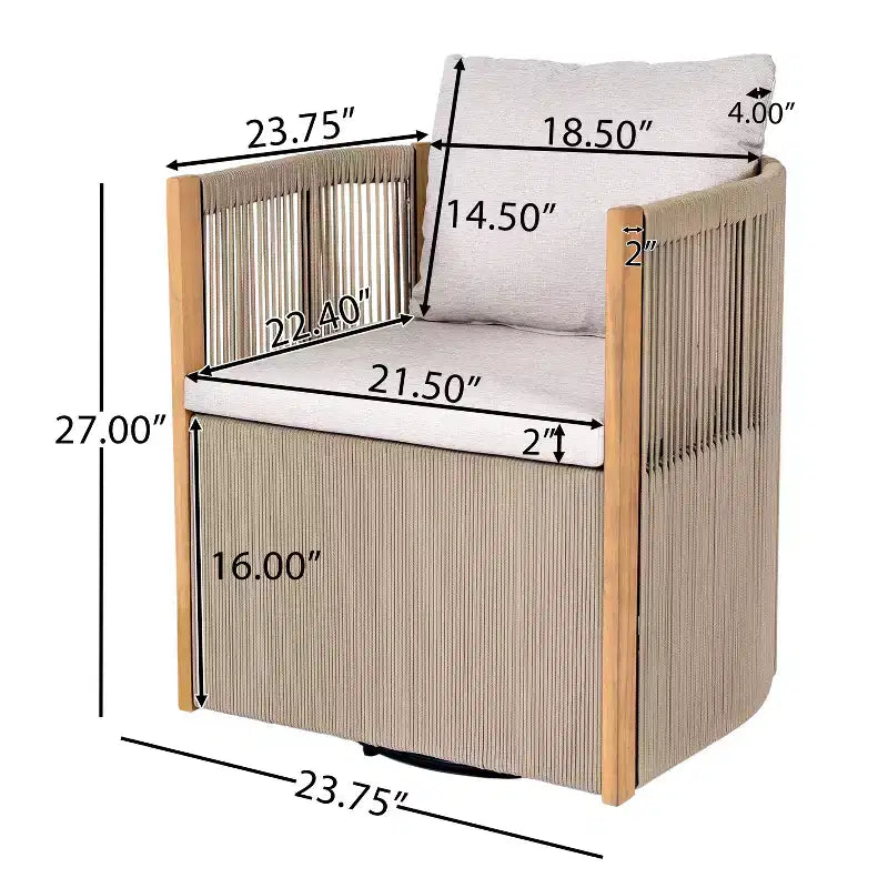 ModernLuxe 2/3-Piece Outdoor Swivel Conversation Set, Rope Wicker Swivel Chairs & Acacia Wood Side Table, Small Space Patio Furniture Set