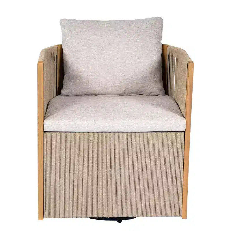 ModernLuxe 2/3-Piece Outdoor Swivel Conversation Set, Rope Wicker Swivel Chairs & Acacia Wood Side Table, Small Space Patio Furniture Set
