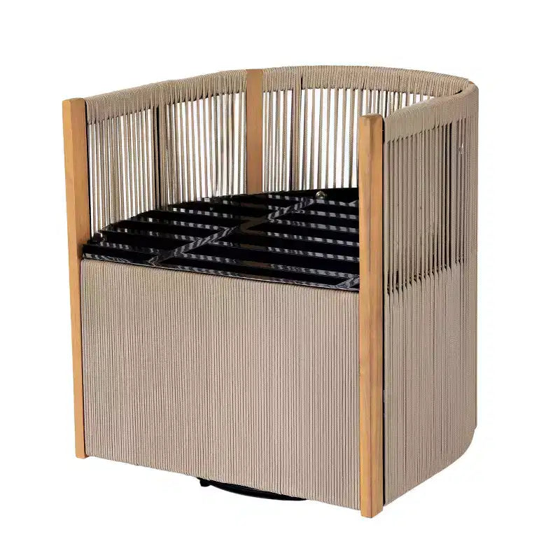 ModernLuxe 2/3-Piece Outdoor Swivel Conversation Set, Rope Wicker Swivel Chairs & Acacia Wood Side Table, Small Space Patio Furniture Set