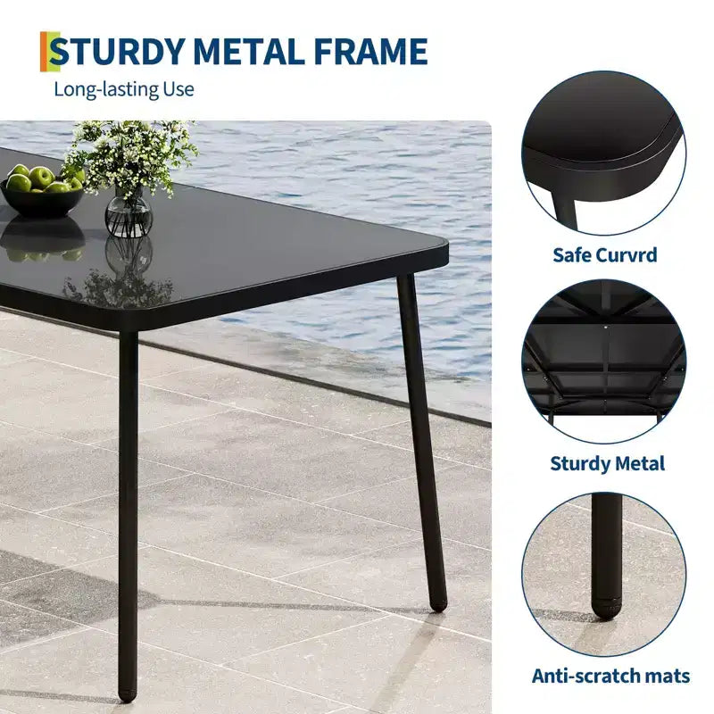 3 Piece Patio Dining Set, Outdoor All-Weather PE Wicker Conversation Set with 2 Chairs + Large Tempered Glass Table, Compact Patio Furniture