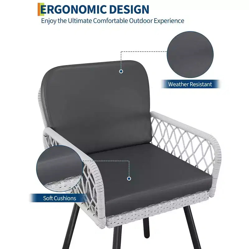 3 Piece Patio Dining Set, Outdoor All-Weather PE Wicker Conversation Set with 2 Chairs + Large Tempered Glass Table, Compact Patio Furniture