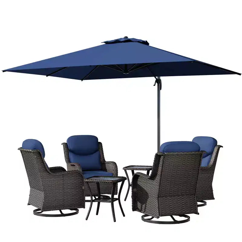 UPTIOT Outdoor Rocking Chair Set with Side Tables and 13-ft Double Canopy Patio Umbrella