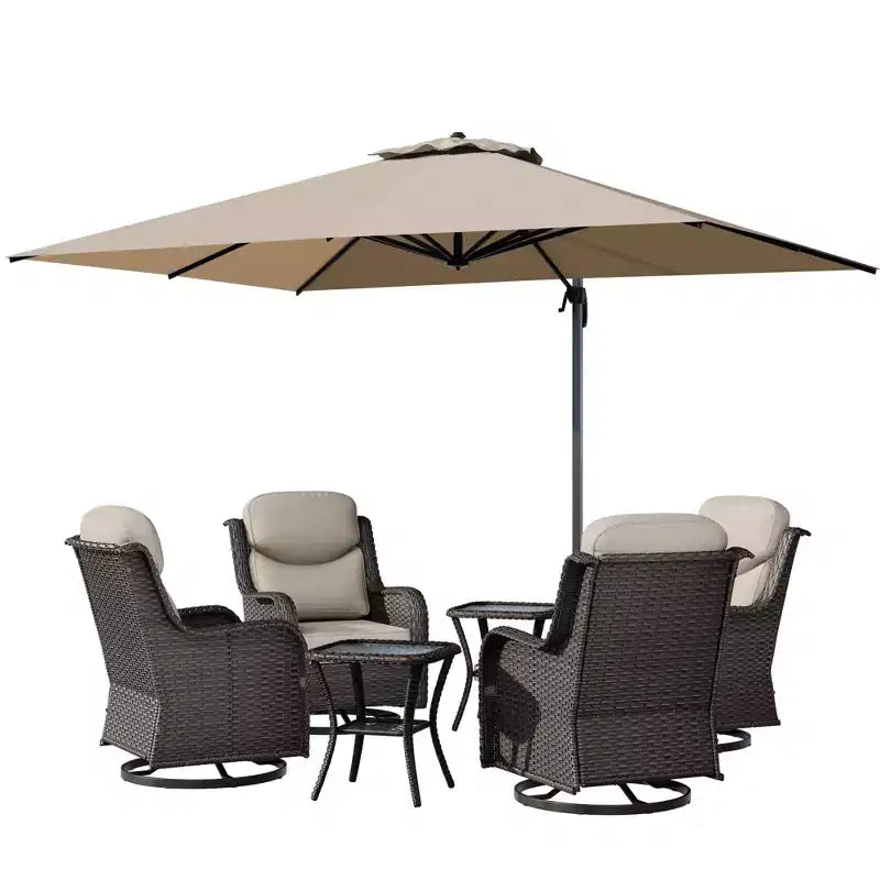 UPTIOT Outdoor Rocking Chair Set with Side Tables and 13-ft Double Canopy Patio Umbrella
