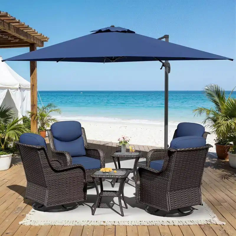 UPTIOT Outdoor Rocking Chair Set with Side Tables and 13-ft Double Canopy Patio Umbrella