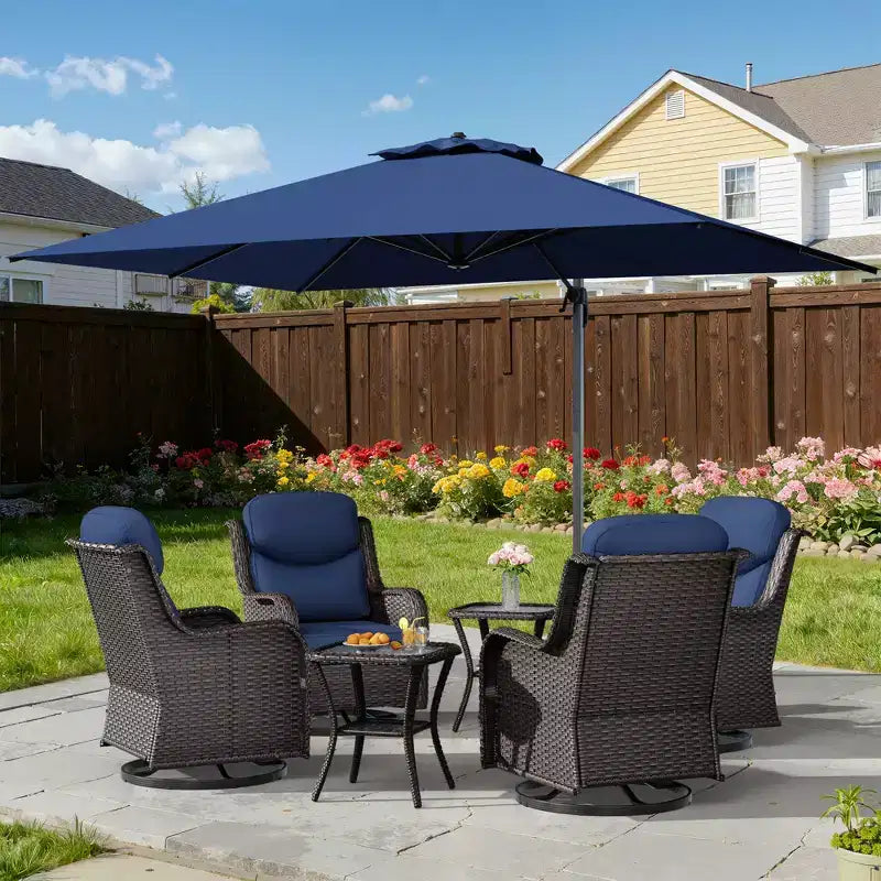 UPTIOT Outdoor Rocking Chair Set with Side Tables and 13-ft Double Canopy Patio Umbrella