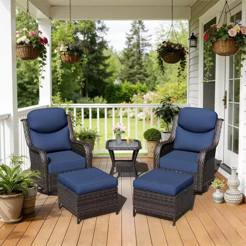 UPTIOT Outdoor Rocking Chair Set with Ottoman and Coffee Table