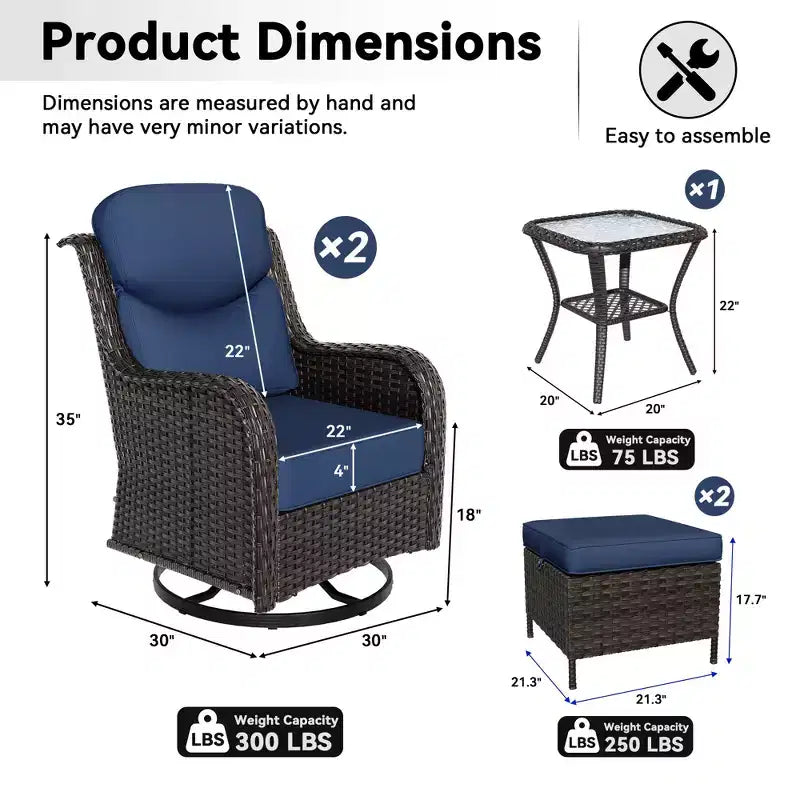UPTIOT Outdoor Rocking Chair Set with Ottoman and Coffee Table
