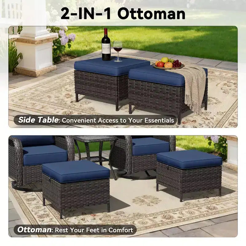 UPTIOT Outdoor Rocking Chair Set with Ottoman and Coffee Table