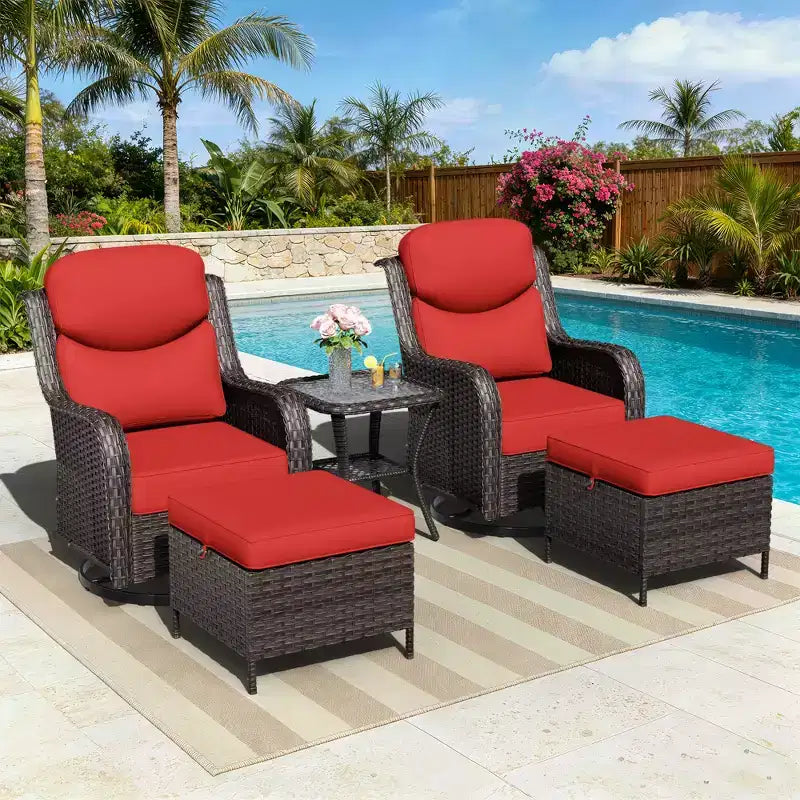UPTIOT Outdoor Rocking Chair Set with Ottoman and Coffee Table