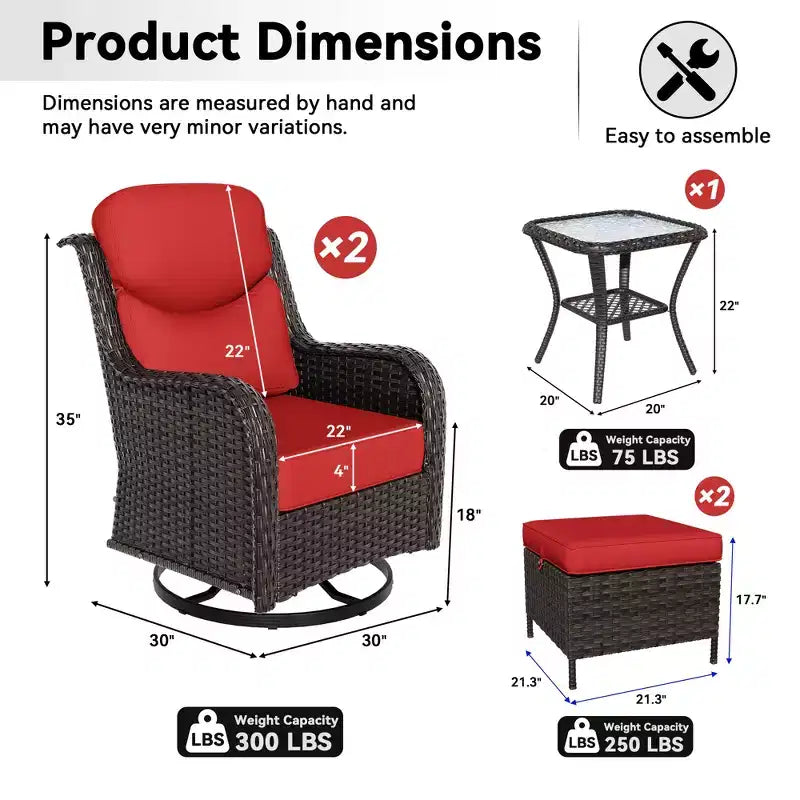 UPTIOT Outdoor Rocking Chair Set with Ottoman and Coffee Table