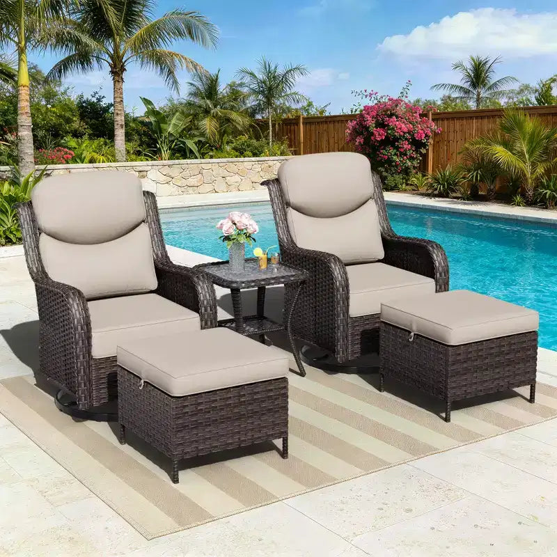 UPTIOT Outdoor Rocking Chair Set with Ottoman and Coffee Table