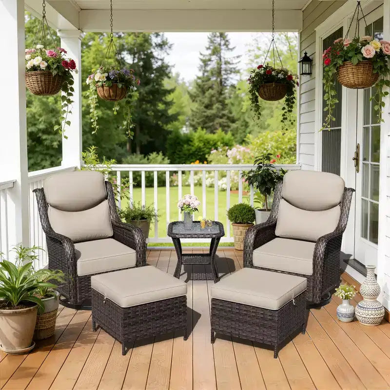 UPTIOT Outdoor Rocking Chair Set with Ottoman and Coffee Table