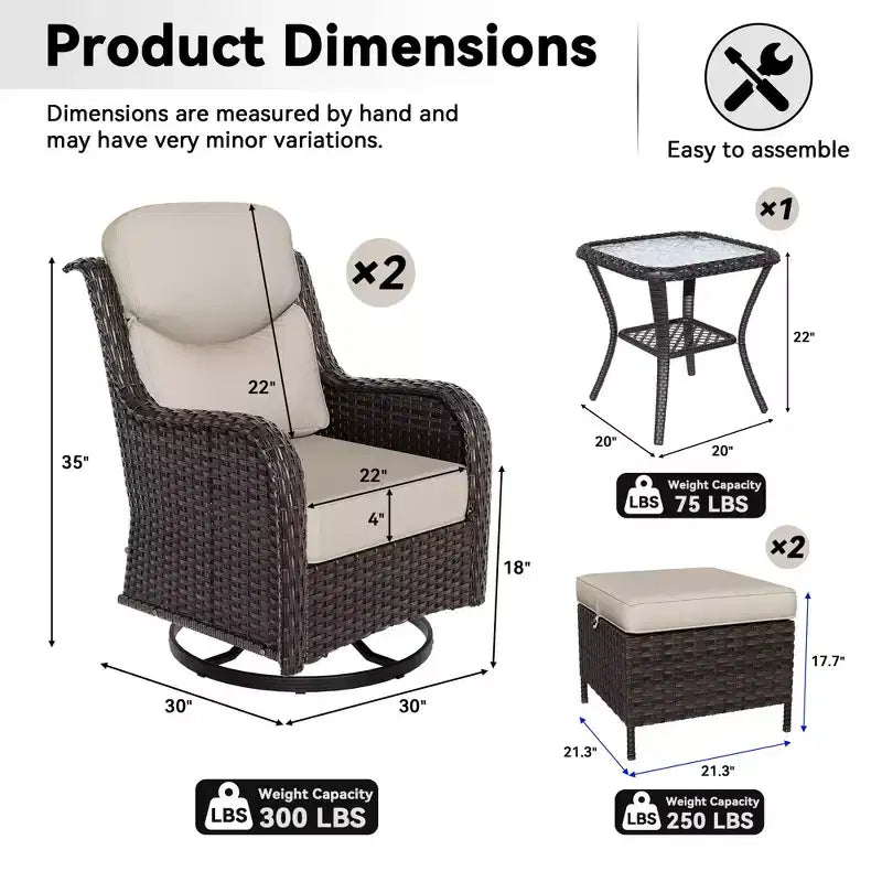 UPTIOT Outdoor Rocking Chair Set with Ottoman and Coffee Table