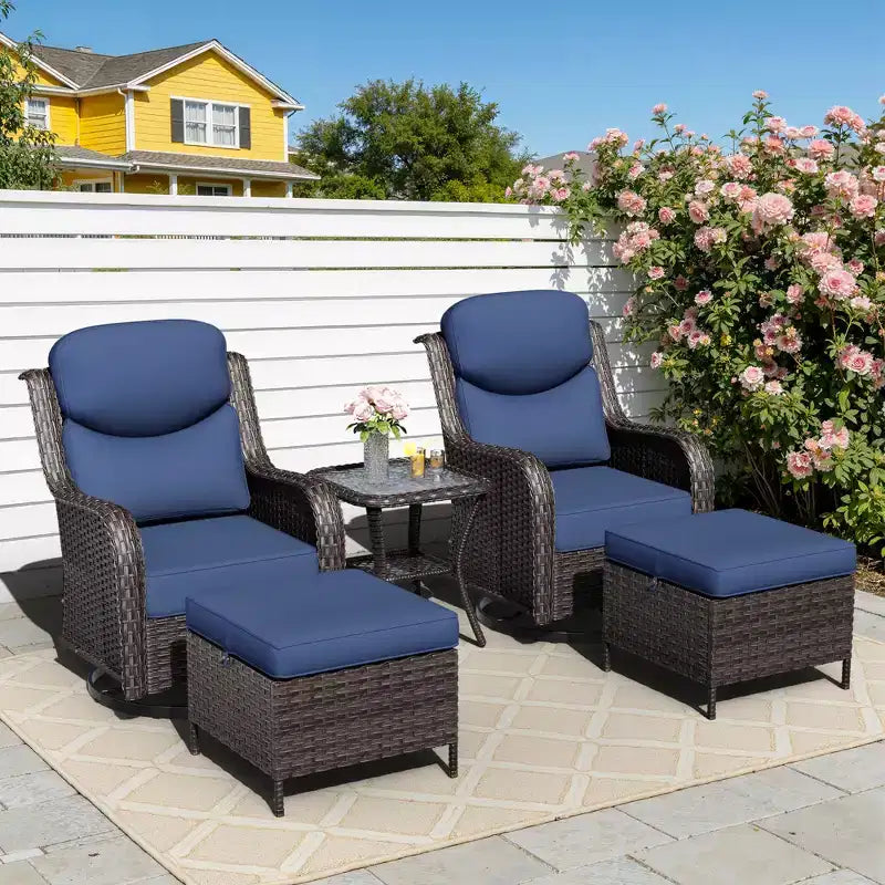 UPTIOT Outdoor Rocking Chair Set with Ottoman and Coffee Table