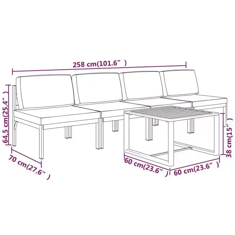 vidaXL Garden Lounge Set Anthracite Aluminum, 100% polyester Large