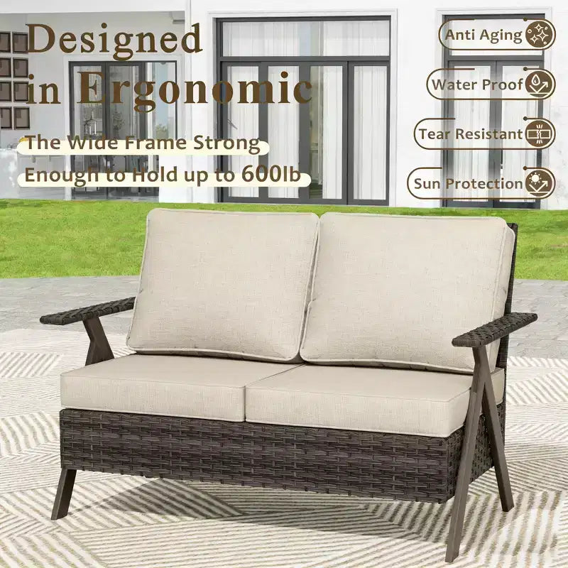 Bestier Patio Furniture Set, Outdoor Conversation Set with Thick Cushion Sofa Chairs Coffee Table for Garden Backyard Porch