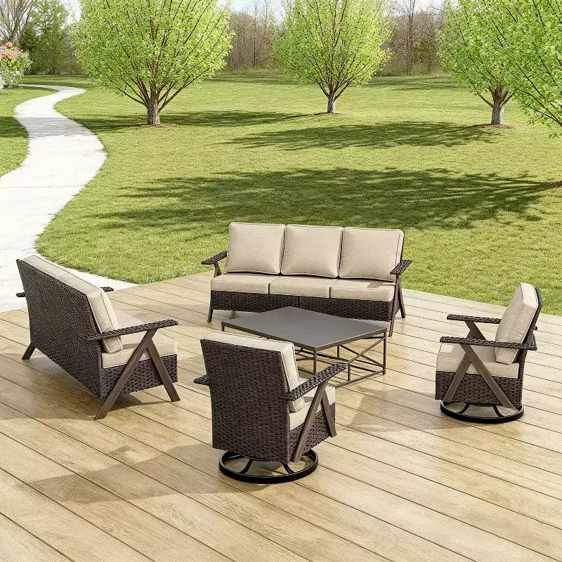 Bestier Patio Furniture Set, Outdoor Conversation Set with Thick Cushion Sofa Chairs Coffee Table for Garden Backyard Porch