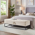 Banc de rangement en velours pour lit avec base en métal