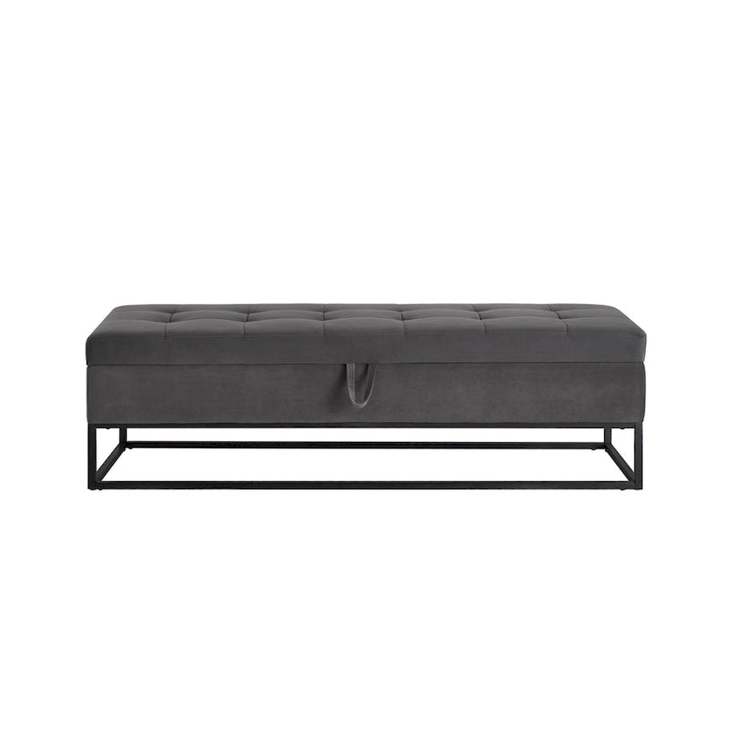 Banc de rangement en velours pour lit avec base en métal