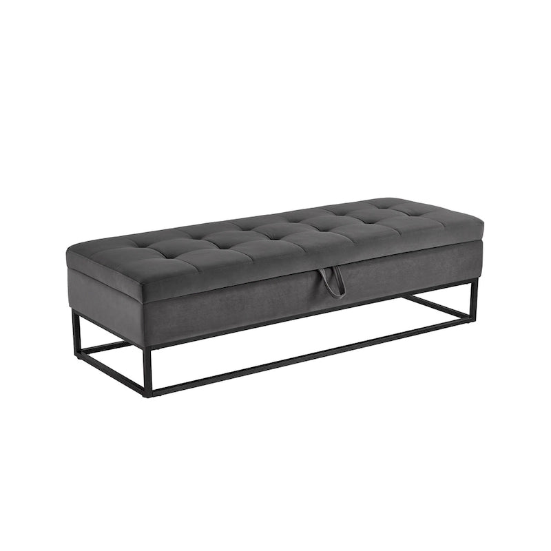 Banc de rangement en velours pour lit avec base en métal