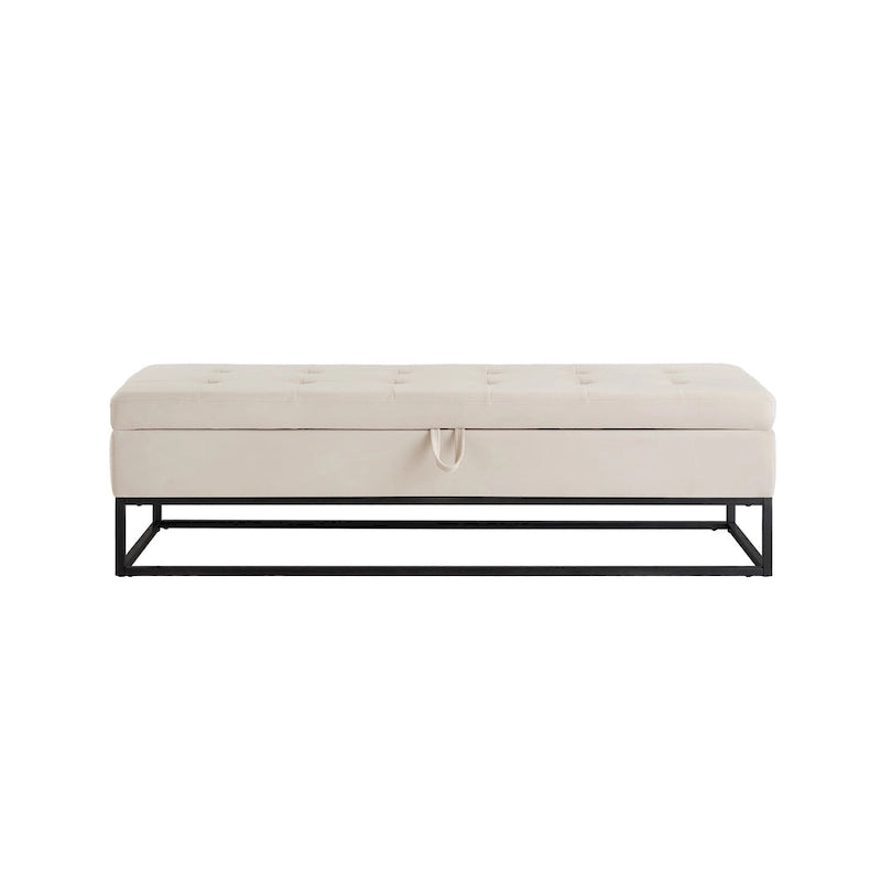 Banc de rangement en velours pour lit avec base en métal