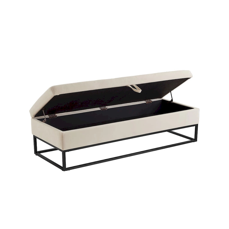 Banc de rangement en velours pour lit avec base en métal