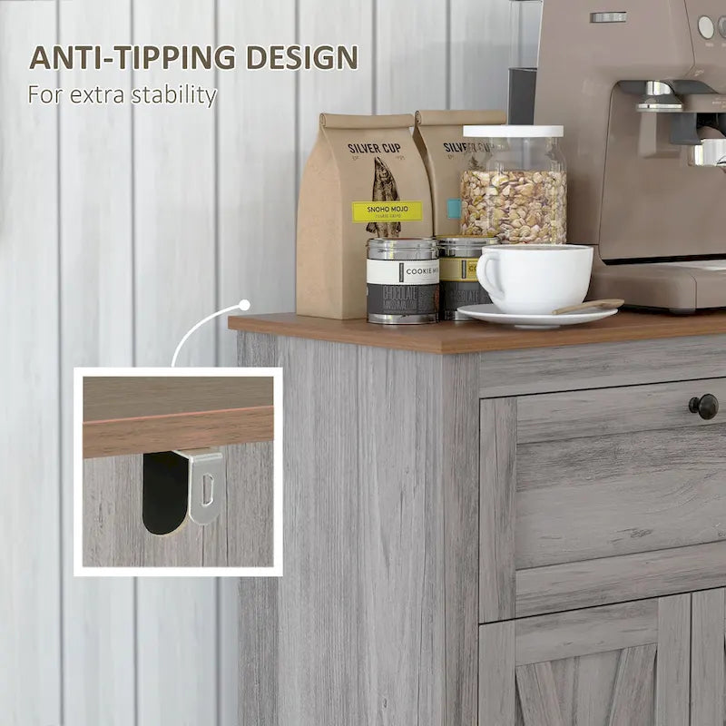 Buffet de cuisine campagnard avec portes de grange, double portes et tiroir