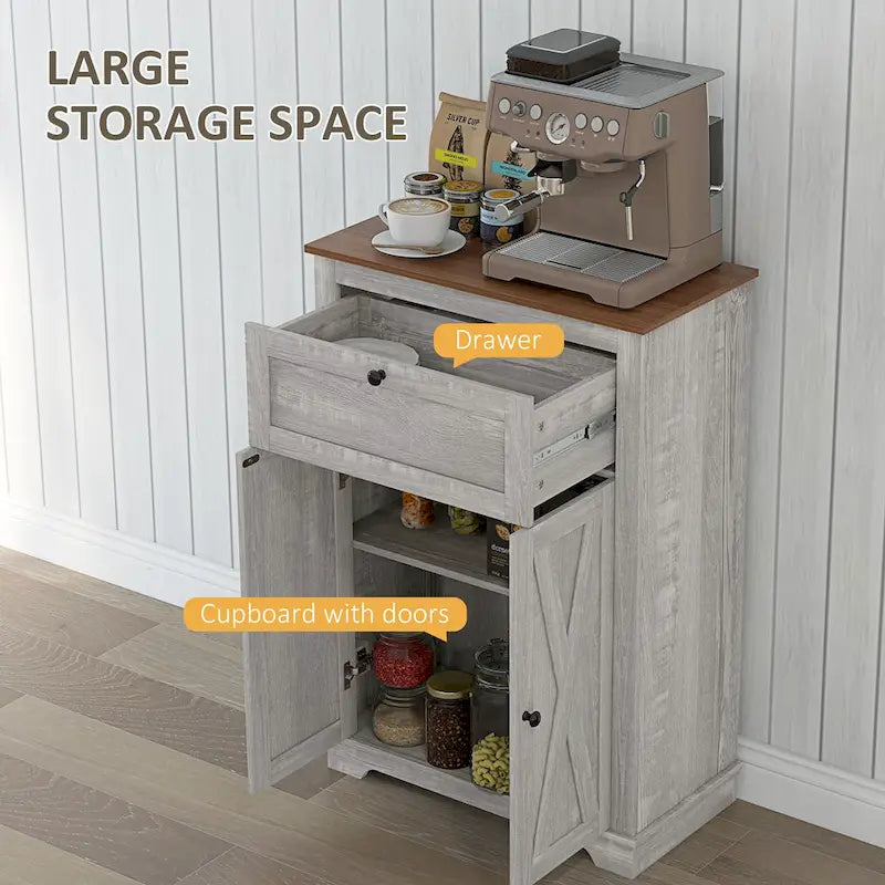 Buffet de cuisine campagnard avec portes de grange, double portes et tiroir