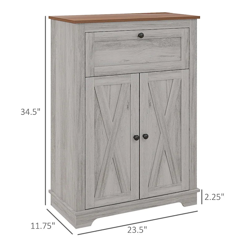 Buffet de cuisine campagnard avec portes de grange, double portes et tiroir