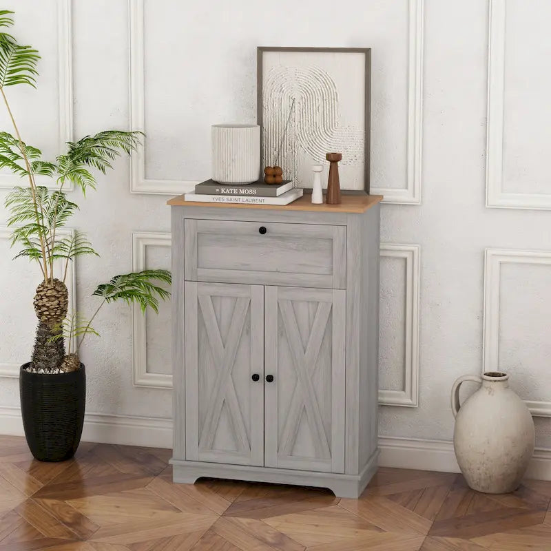 Buffet de cuisine campagnard avec portes de grange, double portes et tiroir