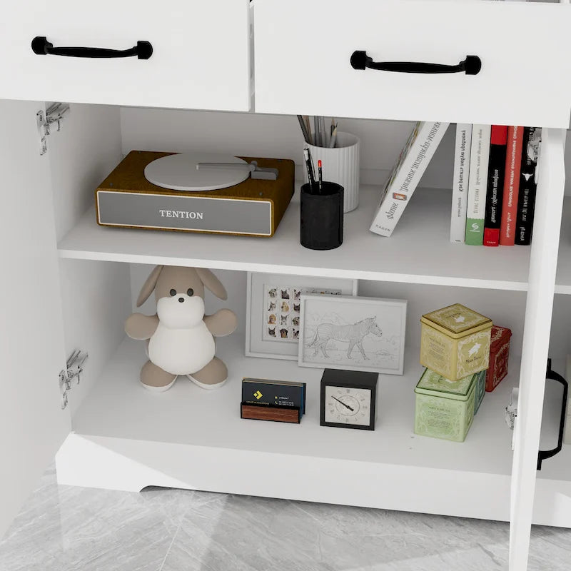 Buffet bahut de ferme avec 3 tiroirs et 3 portes, blanc