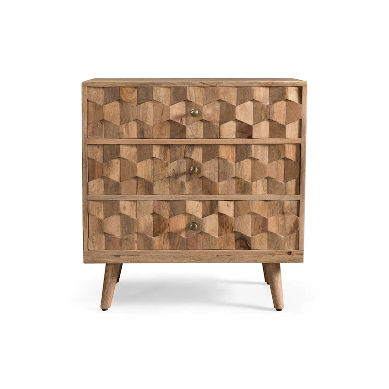 Commode à 3 tiroirs en bois de manguier, style moderne du milieu du siècle
