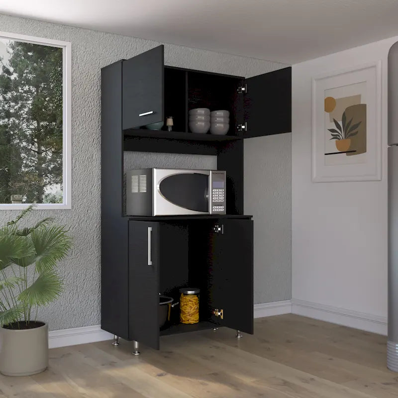 Meuble de cuisine double porte avec quatre pieds et trois étagères