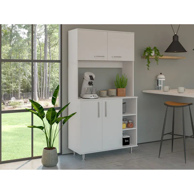 Meuble de cuisine double porte avec quatre pieds et trois étagères