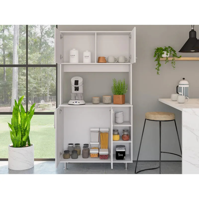 Meuble de cuisine double porte avec quatre pieds et trois étagères