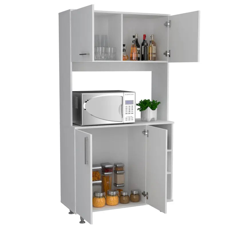 Meuble de cuisine double porte avec quatre pieds et trois étagères